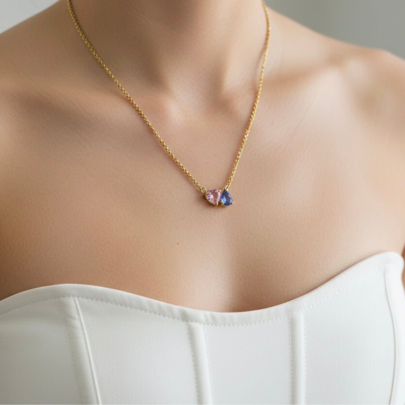 Aura Heart & Pear Duo Necklace