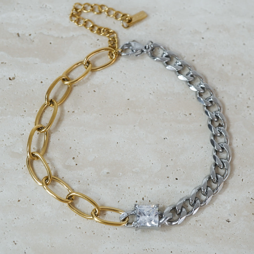 Elara Two-Tone Solitaire Chain Bracelet