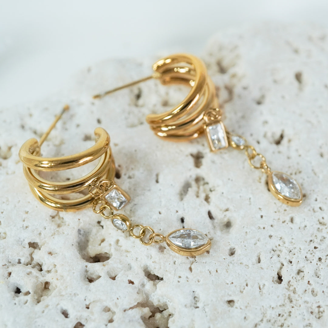 Aurora Triple Hoop CZ Drop Earrings