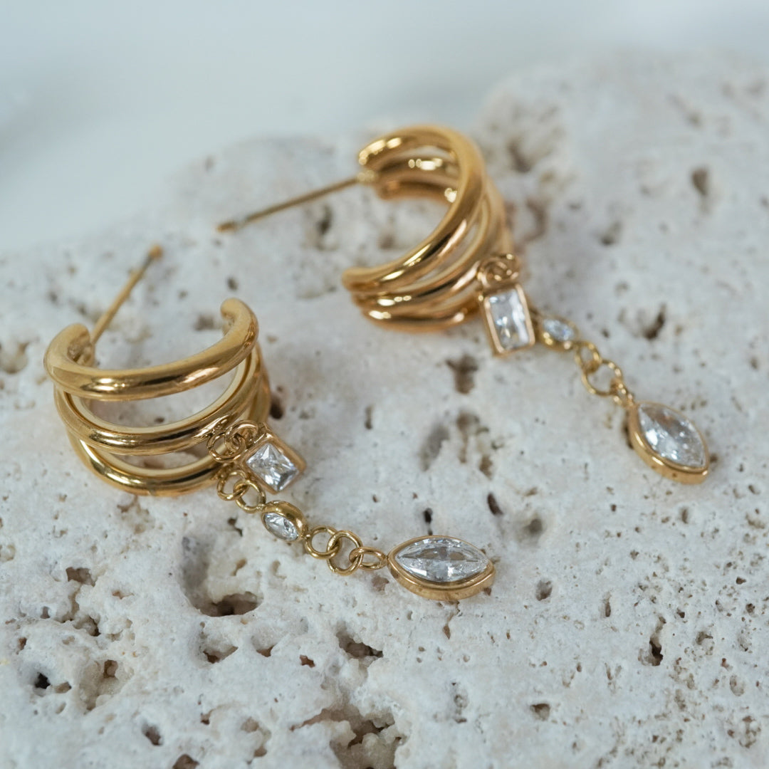 Aurora Triple Hoop CZ Drop Earrings