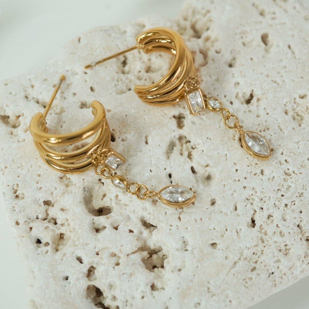 Aurora Triple Hoop CZ Drop Earrings
