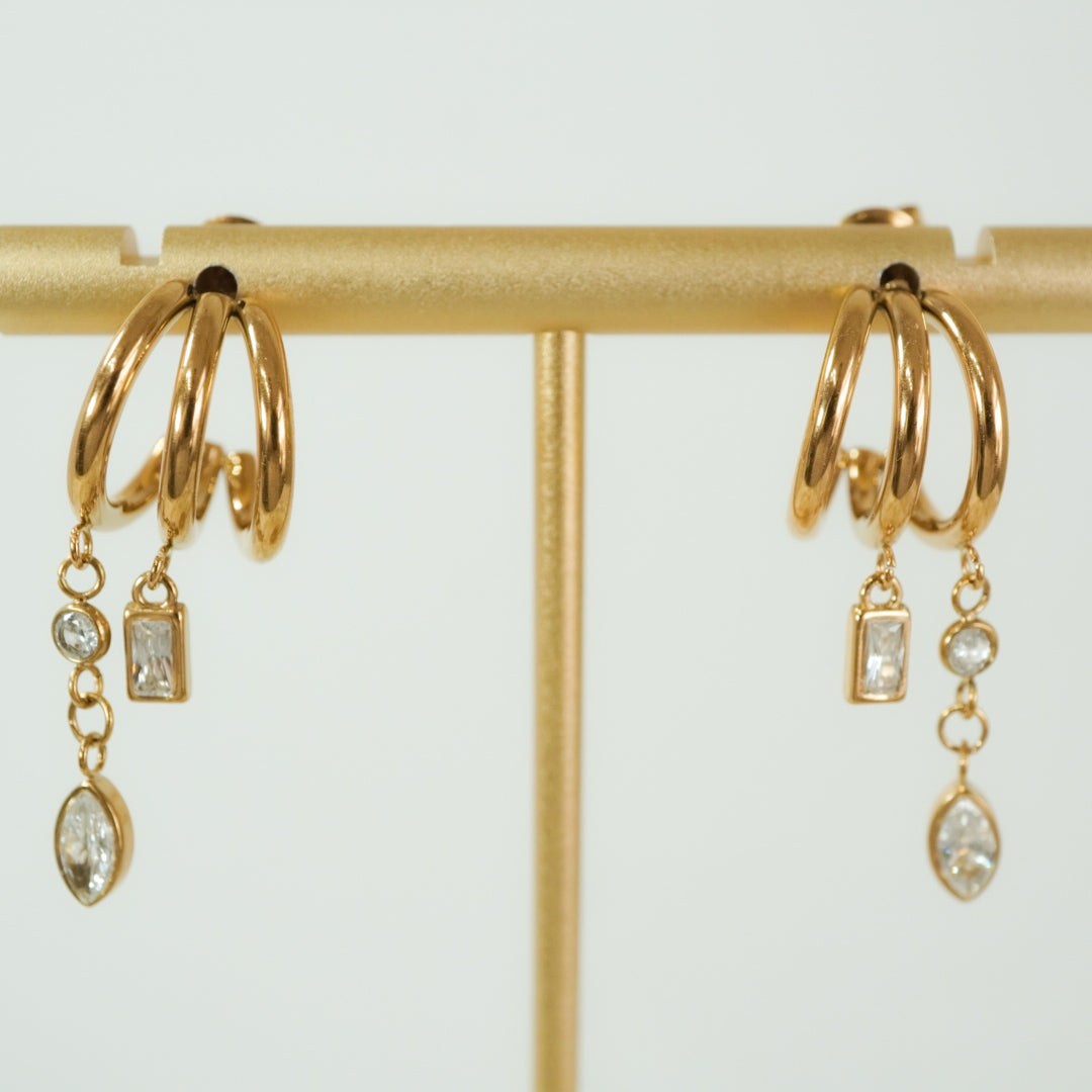 Aurora Triple Hoop CZ Drop Earrings