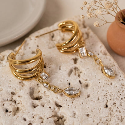 Aurora Triple Hoop CZ Drop Earrings