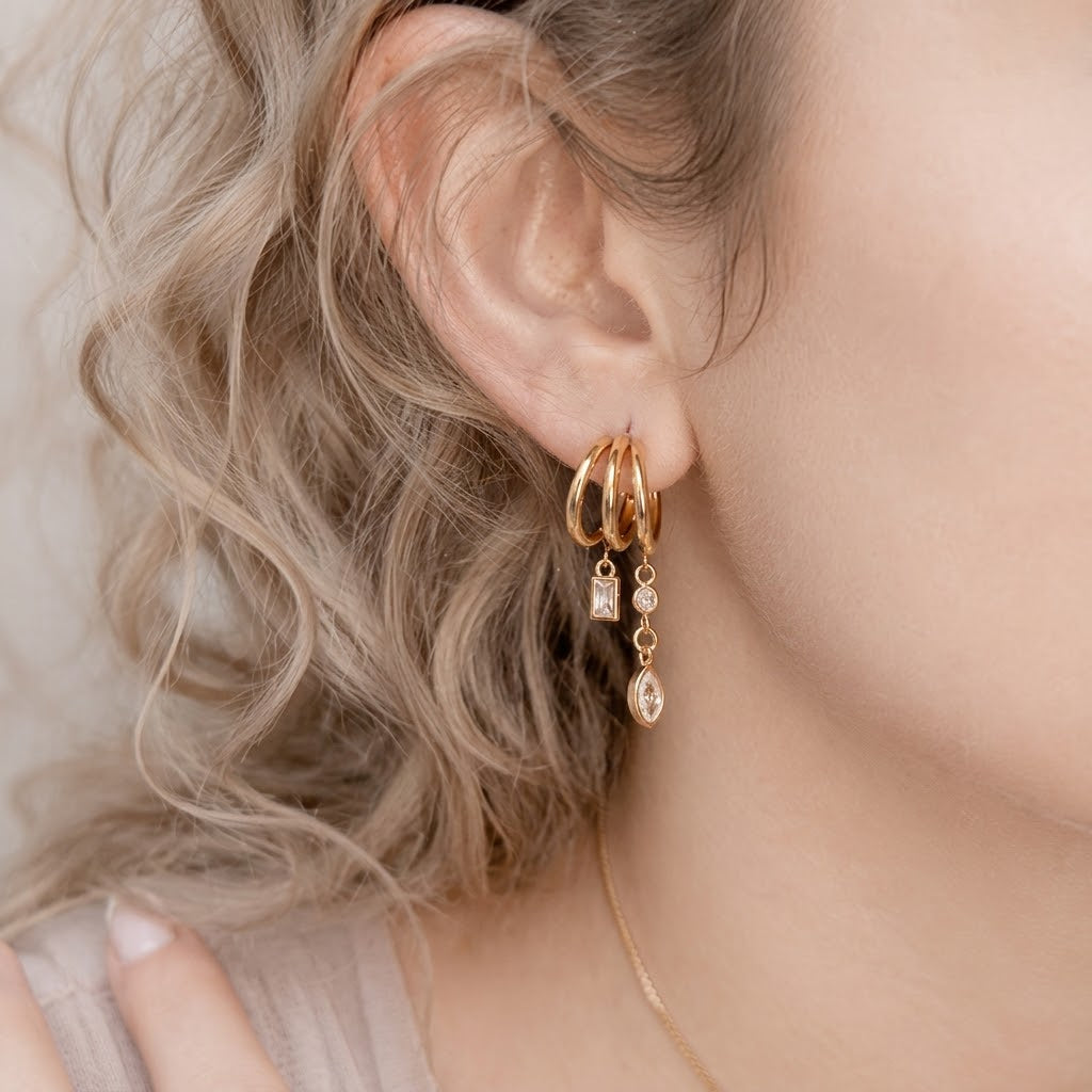 Aurora Triple Hoop CZ Drop Earrings