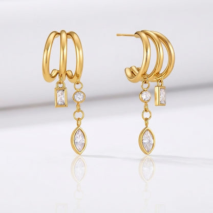 Aurora Triple Hoop CZ Drop Earrings