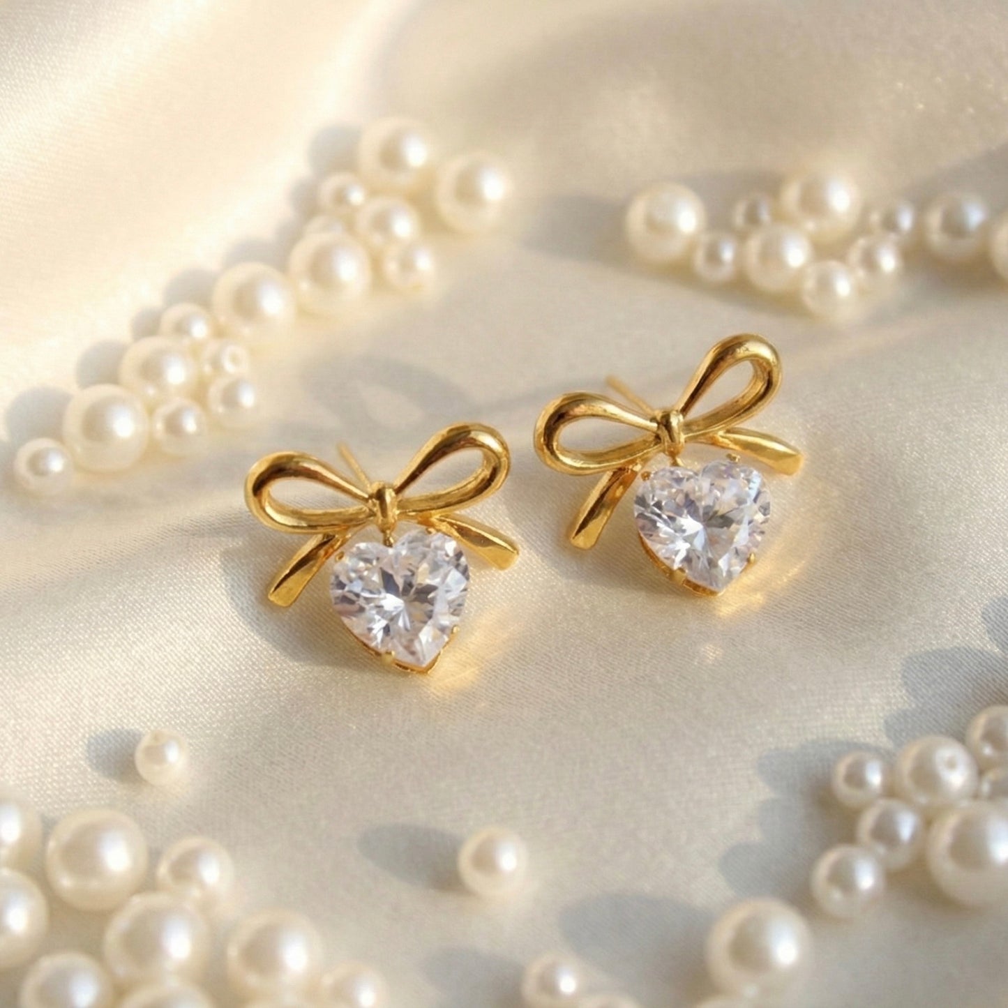 Amour Bow & Heart Studs