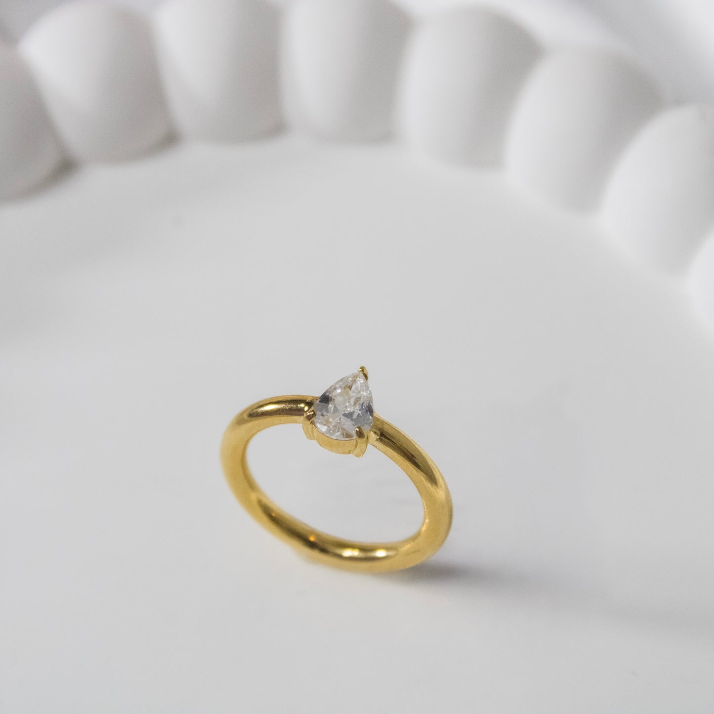 Aura Pear Solitaire Ring
