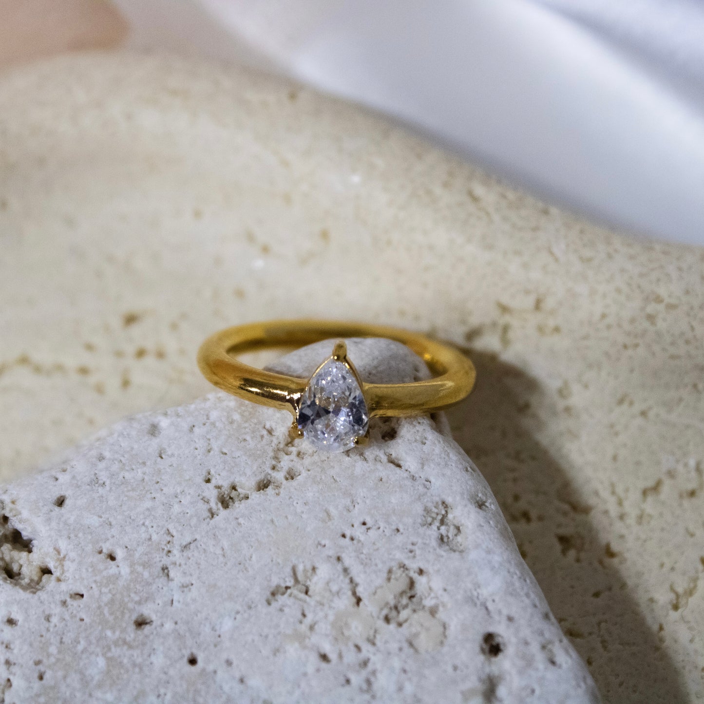 Aura Pear Solitaire Ring