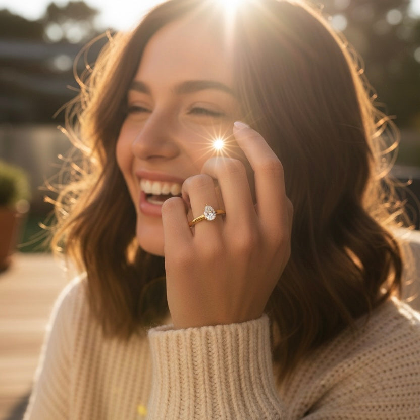 Aura Pear Solitaire Ring