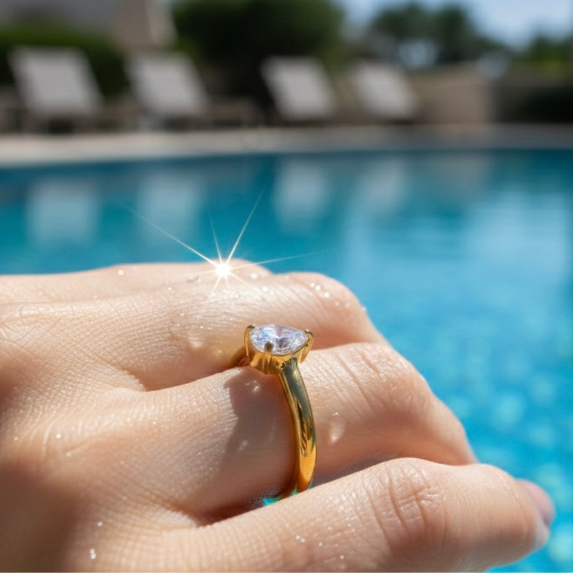 Aura Pear Solitaire Ring