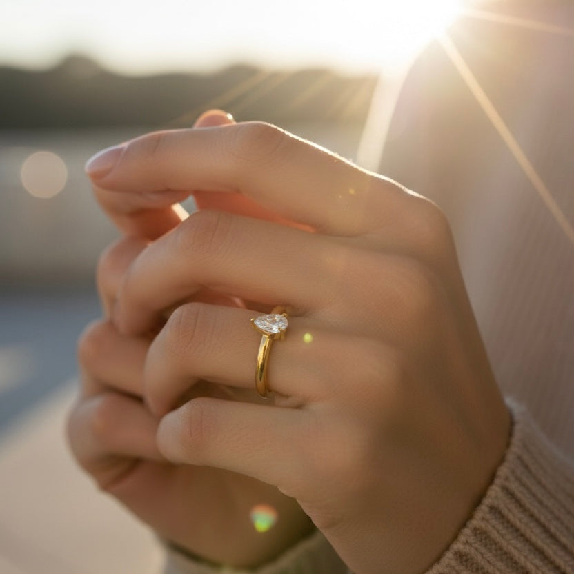 Aura Pear Solitaire Ring