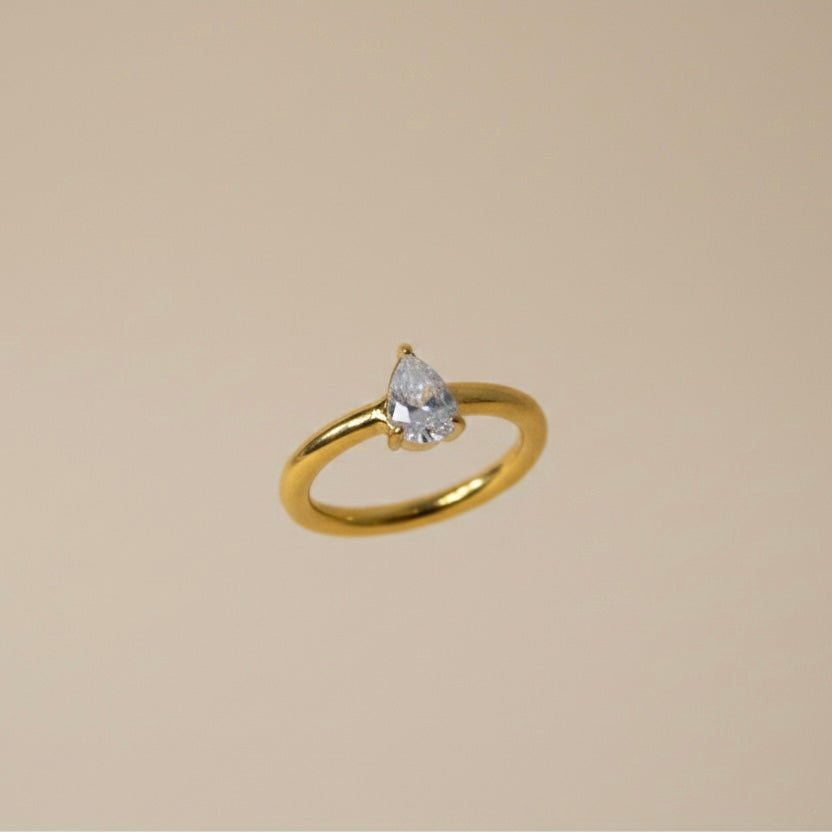 Aura Pear Solitaire Ring