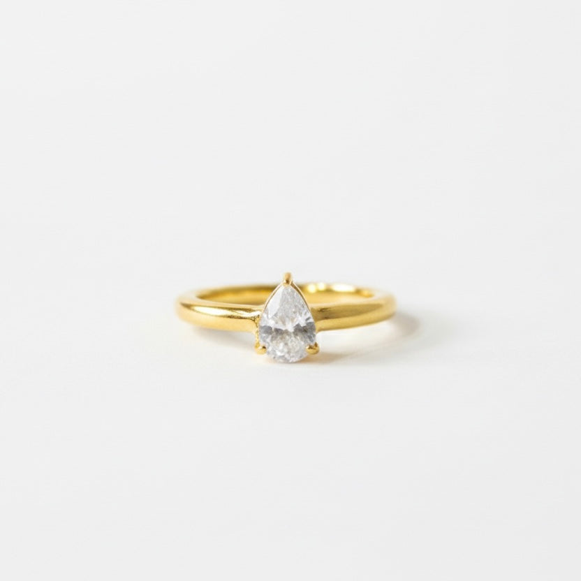 Aura Pear Solitaire Ring