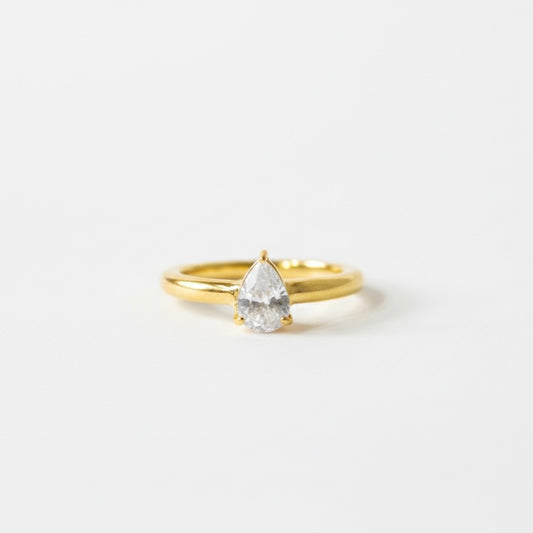 Aura Pear Solitaire Ring