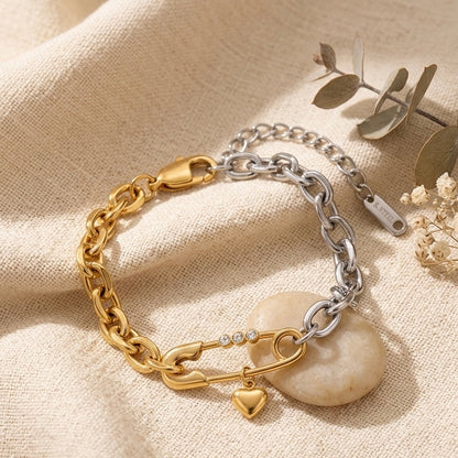 Elara Dual-Tone Safety Pin Bracelet