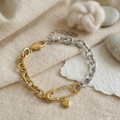 Elara Dual-Tone Safety Pin Bracelet