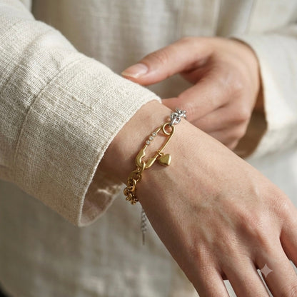 Elara Dual-Tone Safety Pin Bracelet