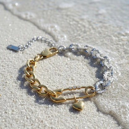 Elara Dual-Tone Safety Pin Bracelet