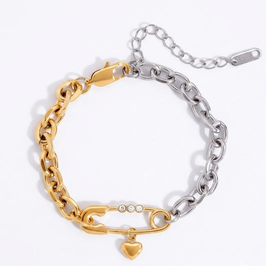 Elara Dual-Tone Safety Pin Bracelet
