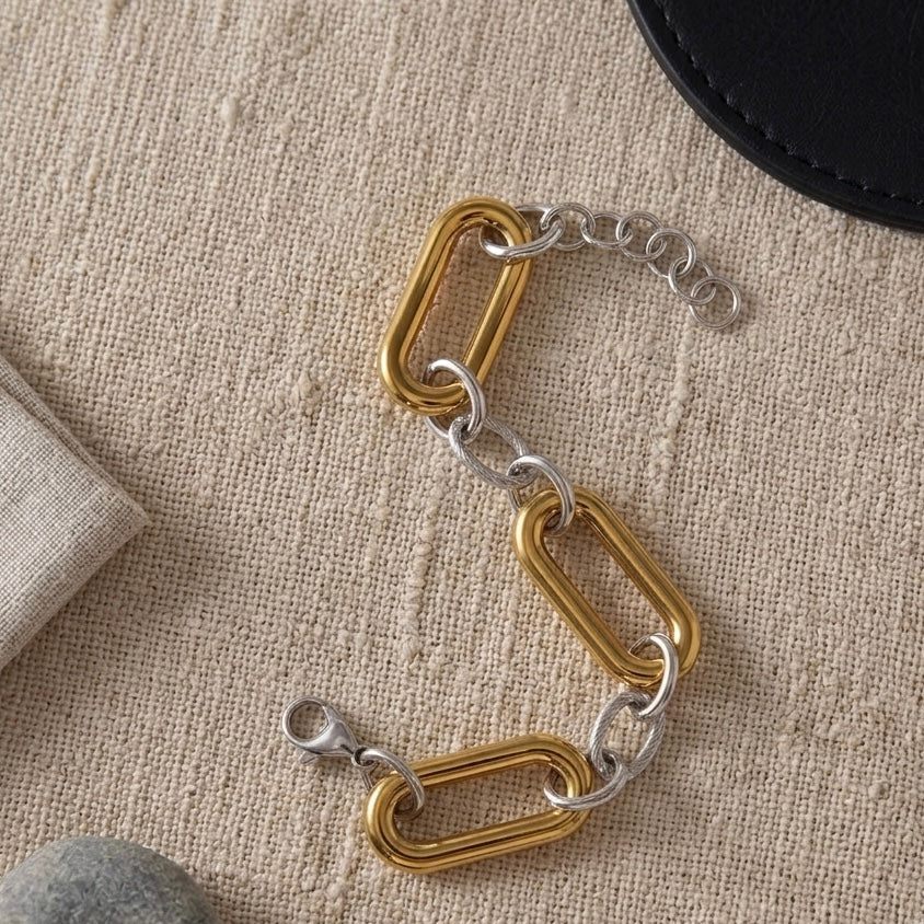 Aria Two-Tone Paperclip Chain Bracelet