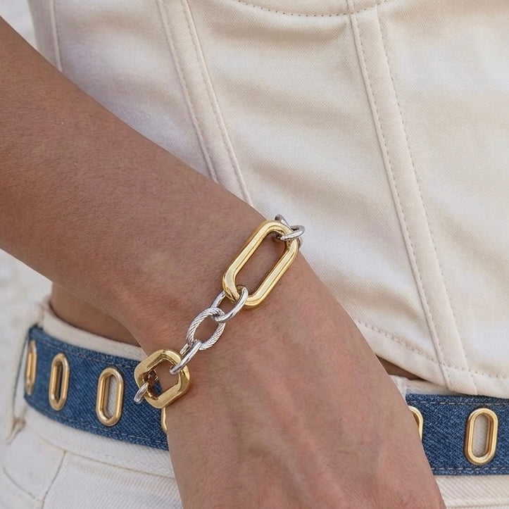 Aria Two-Tone Paperclip Chain Bracelet