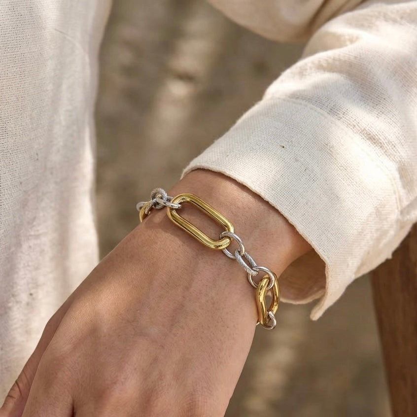 Aria Two-Tone Paperclip Chain Bracelet