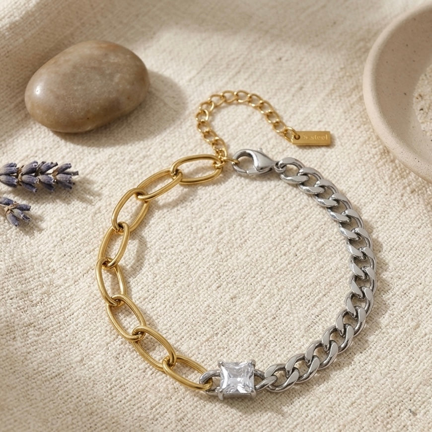 Elara Two-Tone Solitaire Chain Bracelet