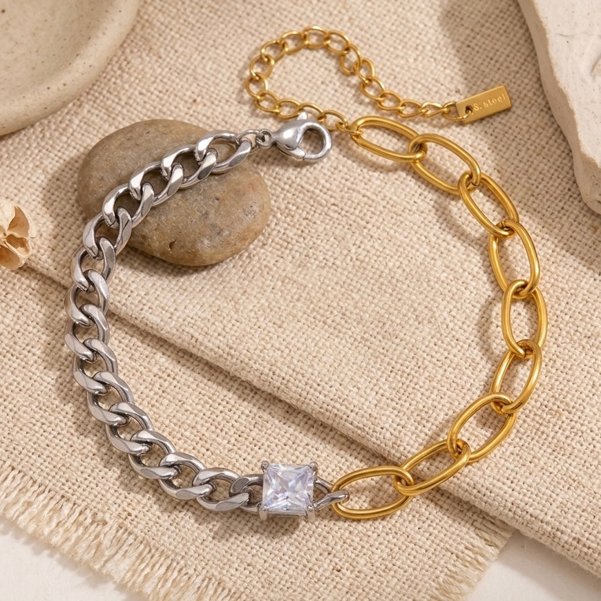 Elara Two-Tone Solitaire Chain Bracelet
