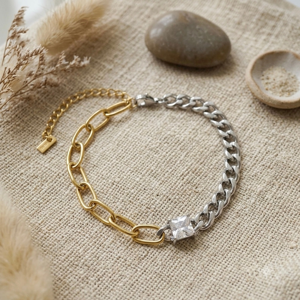 Elara Two-Tone Solitaire Chain Bracelet