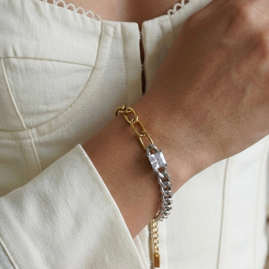 Elara Two-Tone Solitaire Chain Bracelet