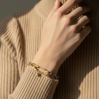 Elara Dual-Tone Safety Pin Bracelet